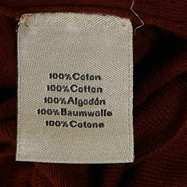 Pre Owned Hermes Dark Red Cotton Zip-Detail Polo T-Shirt M