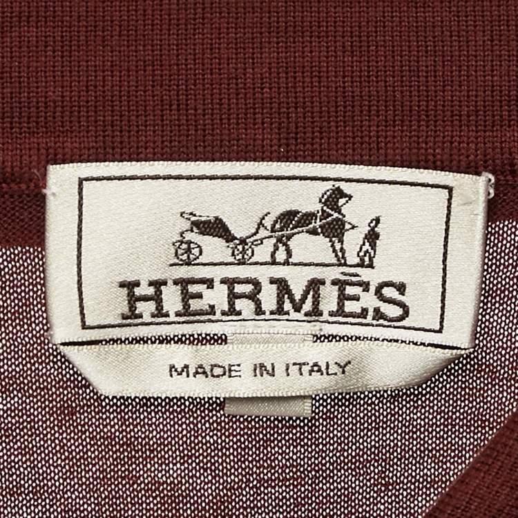 Pre Owned Hermes Dark Red Cotton Zip-Detail Polo T-Shirt M