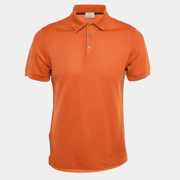 Pre Owned Hermes Orange Cotton Blend Polo T-Shirt M