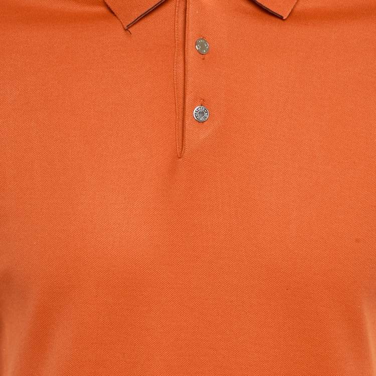 Pre Owned Hermes Orange Cotton Blend Polo T-Shirt M