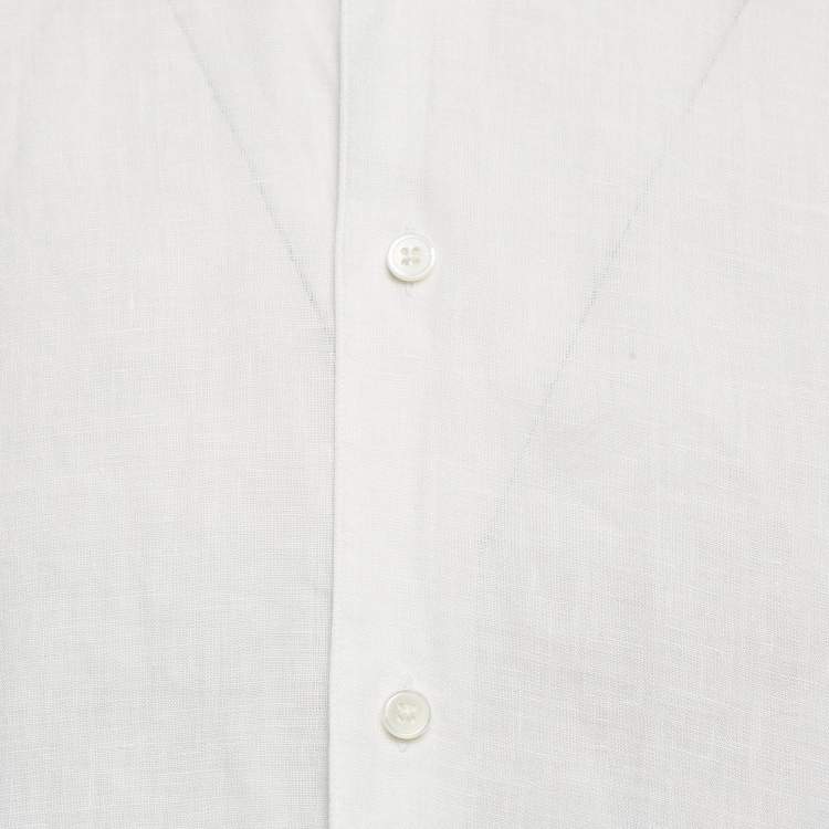 Pre Owned Hermes White Linen Button Front Shirt M