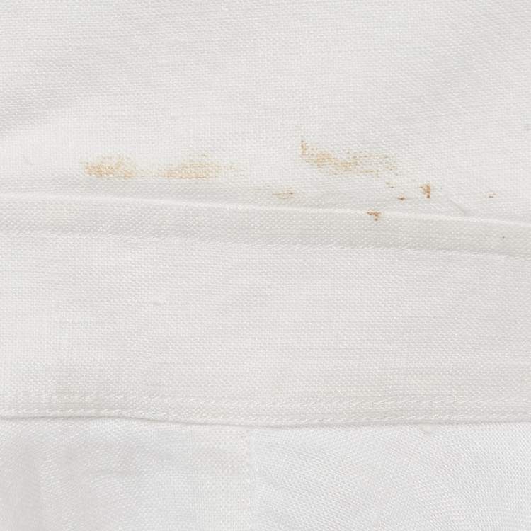 Pre Owned Hermes White Linen Button Front Shirt M
