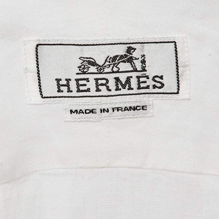 Pre Owned Hermes White Linen Button Front Shirt M