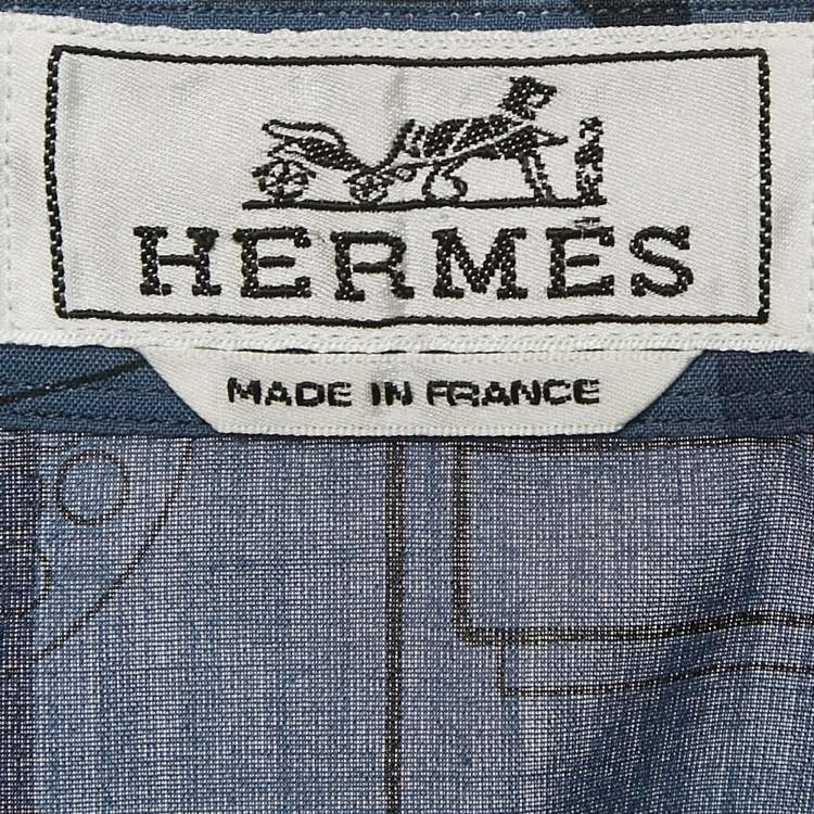 Pre Owned Hermes Blue Printed Cotton Button Front Shirt M