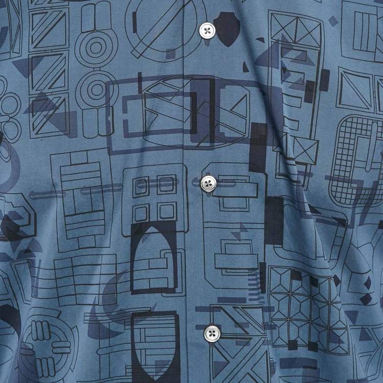 Pre Owned Hermes Blue Printed Cotton Button Front Shirt M