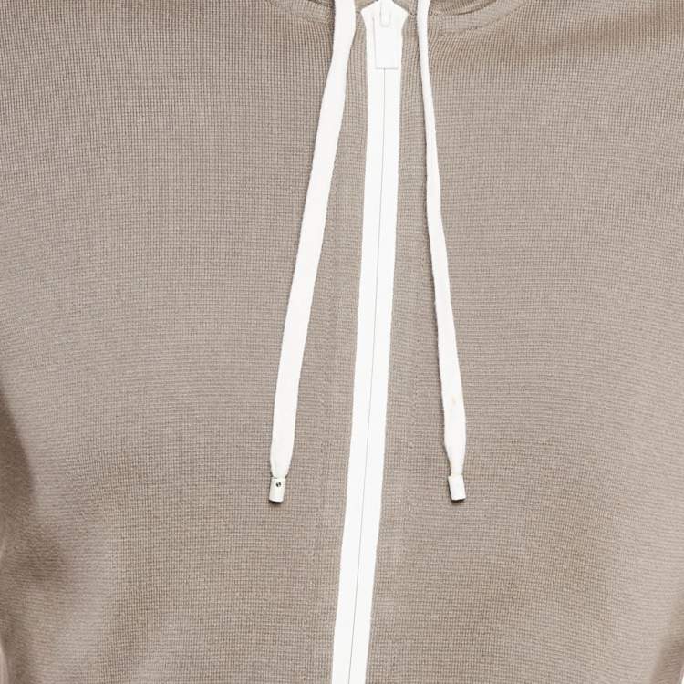 Pre Owned Hermes Grey Cotton Knit Hooded Zip-Up Jacket M