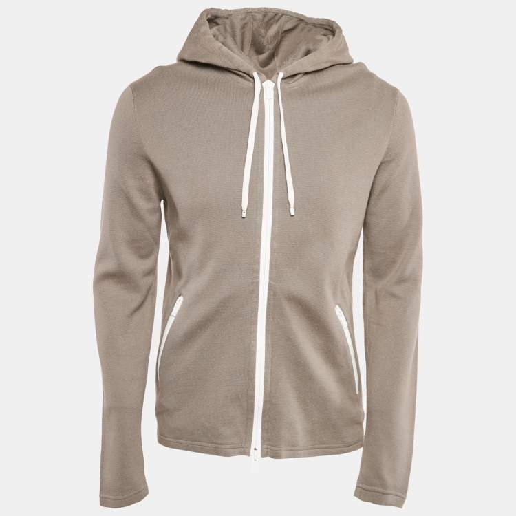 Pre Owned Hermes Grey Cotton Knit Hooded Zip-Up Jacket M