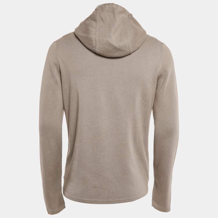 Pre Owned Hermes Grey Cotton Knit Hooded Zip-Up Jacket M