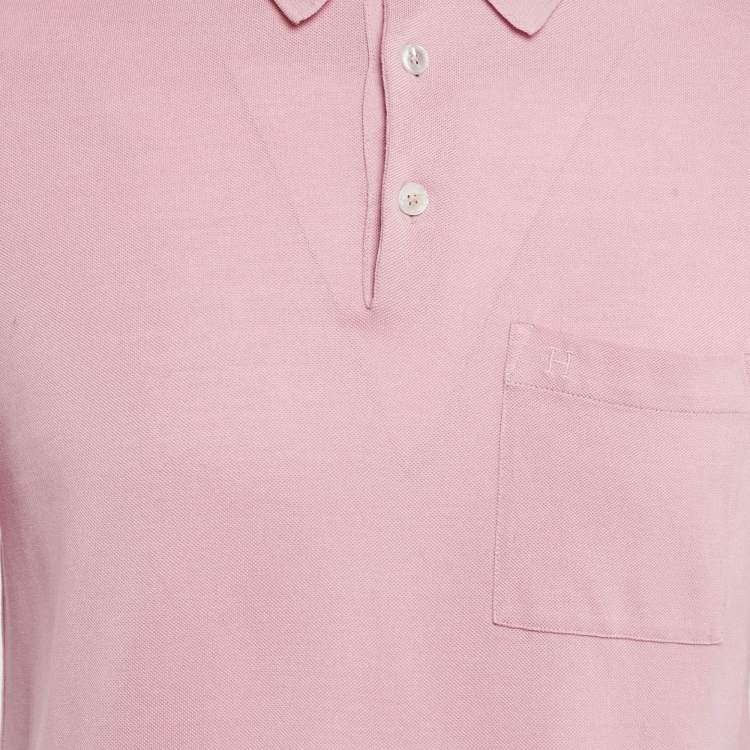 Pre Owned Hermes Pink H Embroidered Cotton Pique Polo T-Shirt S