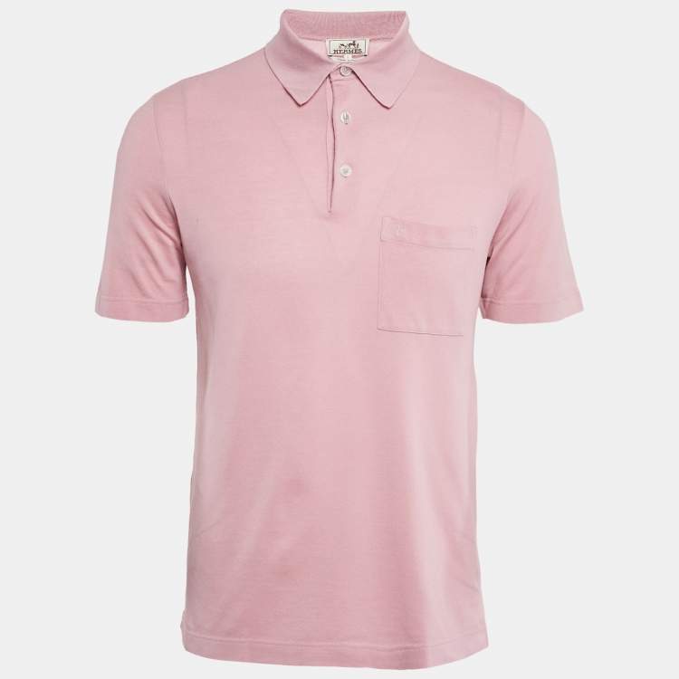 Pre Owned Hermes Pink H Embroidered Cotton Pique Polo T-Shirt S