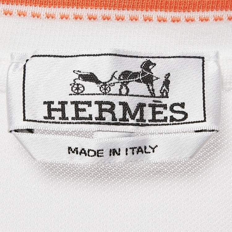 Pre Owned Hermès White Cotton Piqures Sellier T-Shirt XXL
