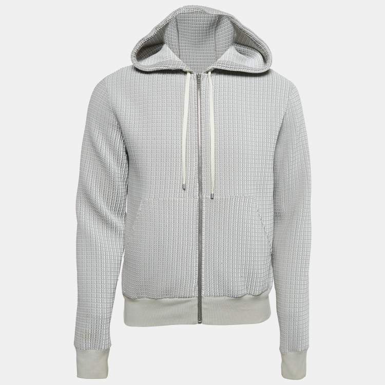 Pre Owned Hermes Grey Textured Nylon Zip-Up Hoodie S