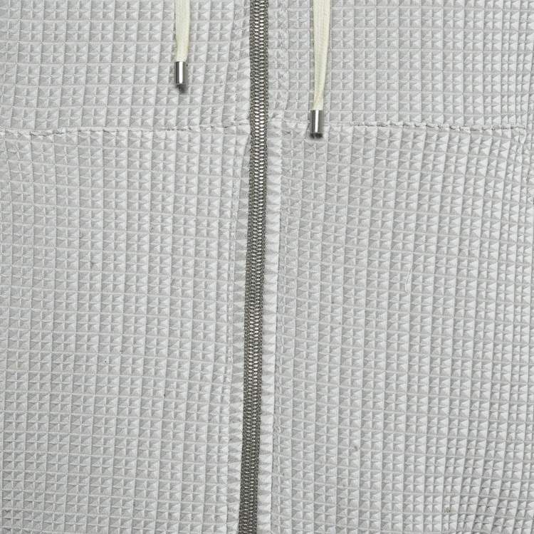 Pre Owned Hermes Grey Textured Nylon Zip-Up Hoodie S
