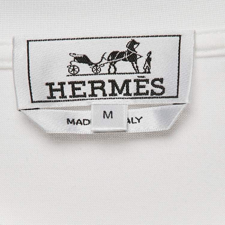 Pre Owned Hermes White Print Cotton Half Sleeve T-Shirt M
