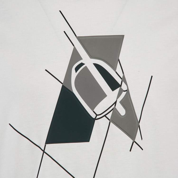 Pre Owned Hermes White Print Cotton Half Sleeve T-Shirt M