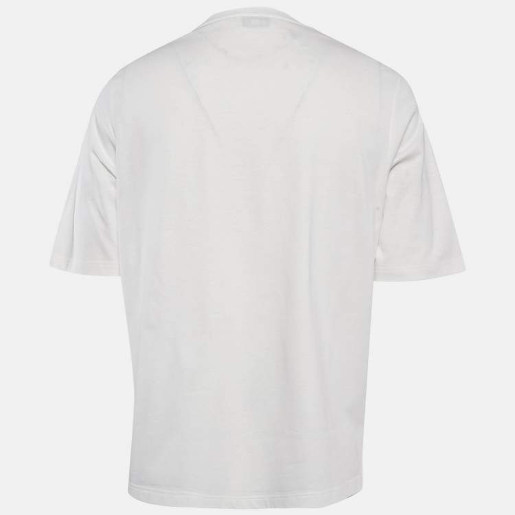 Pre Owned Hermes White Print Cotton Half Sleeve T-Shirt M