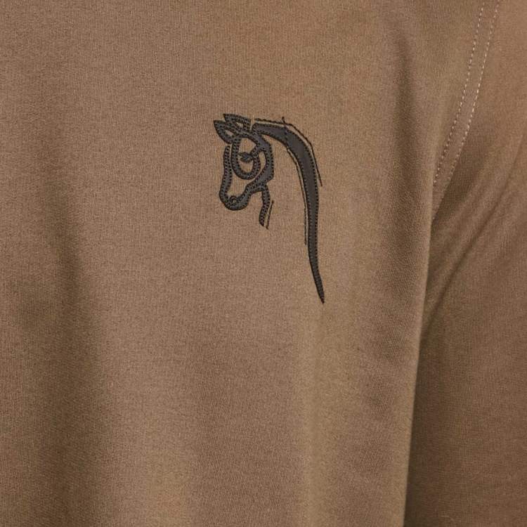 Pre Owned Hermes Green Leather Applique Jersey Crewneck T-Shirt L