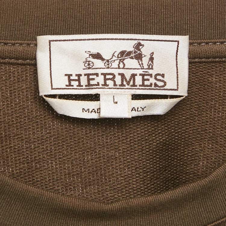 Pre Owned Hermes Green Leather Applique Jersey Crewneck T-Shirt L