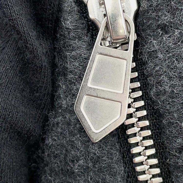 Pre Owned Hermes Gris Fonce Wool Cashmere Leather Detail Zip-Up Cardigan Men's Size L