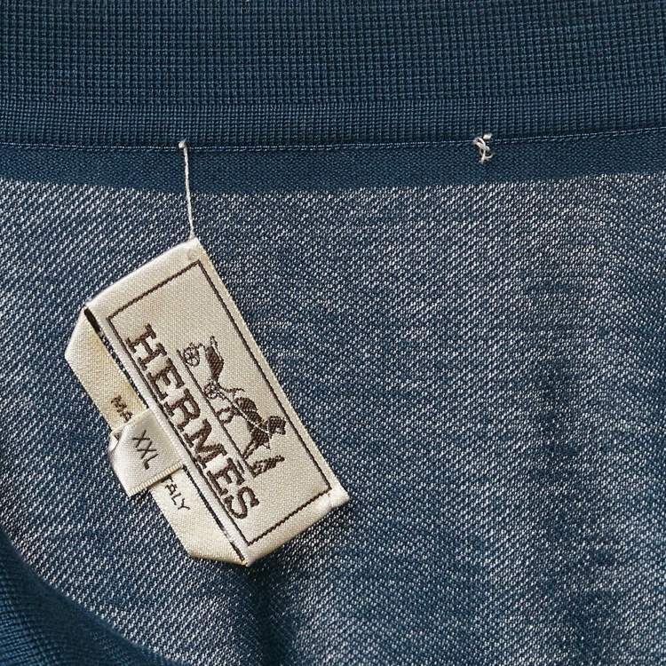 Pre Owned Hermes Navy Blue Pique Knit Polo T-Shirt XXL