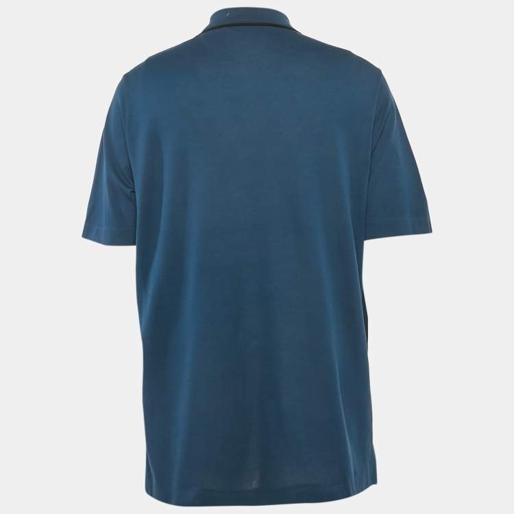 Pre Owned Hermes Navy Blue Pique Knit Polo T-Shirt XXL