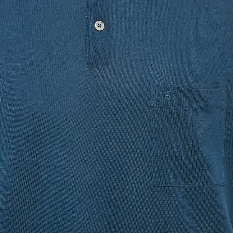 Pre Owned Hermes Navy Blue Pique Knit Polo T-Shirt XXL
