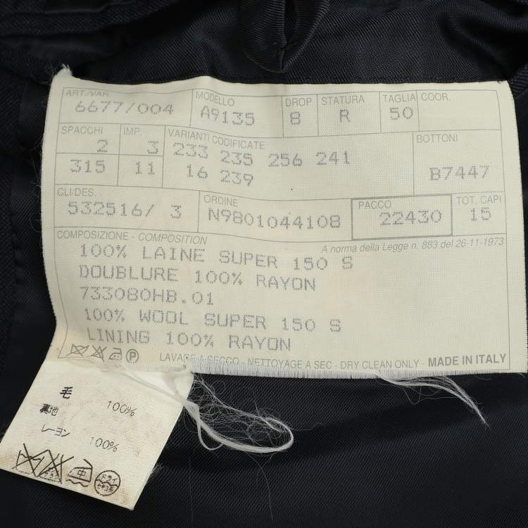 Pre Owned Hermes Navy Blue Wool Single Breasted Blazer & Straight Leg Pant Set L