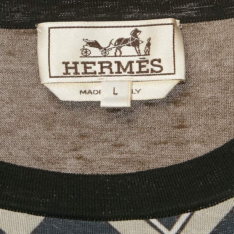 Pre Owned Hermes Multicolor/Green Printed Cotton Crew Neck T-Shirt L