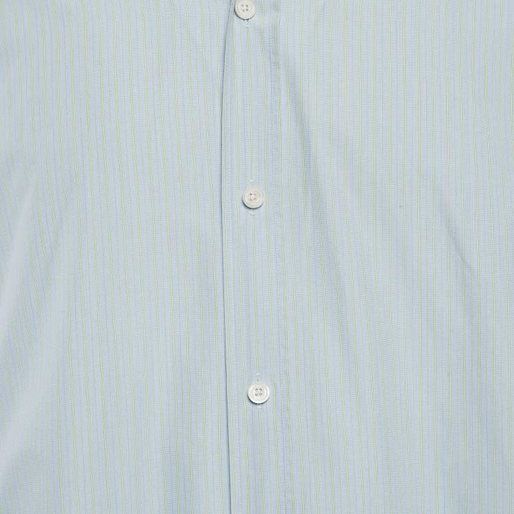 Pre Owned Hermès Blue Stripe Cotton Button Front Long Sleeve Shirt M