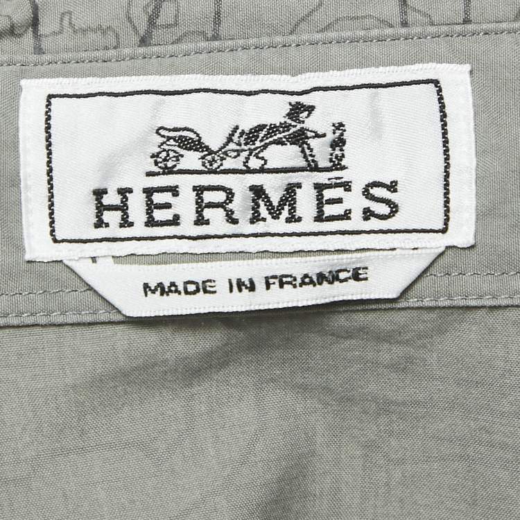 Pre Owned Hermes Grey Printed Cotton Button Front Long Sleeve Shirt M