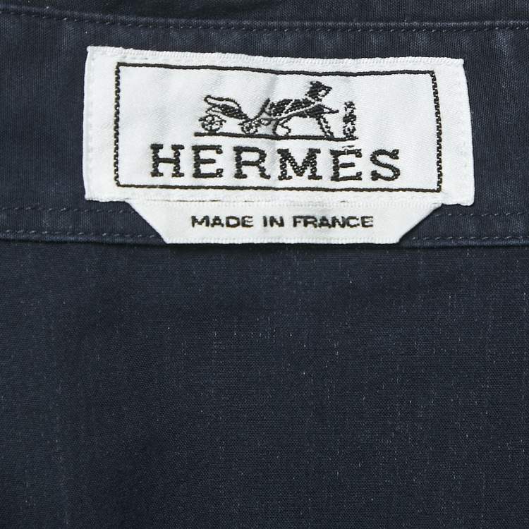 Pre Owned Hermès Blue Printed Cotton Button Front Long Sleeve Shirt M