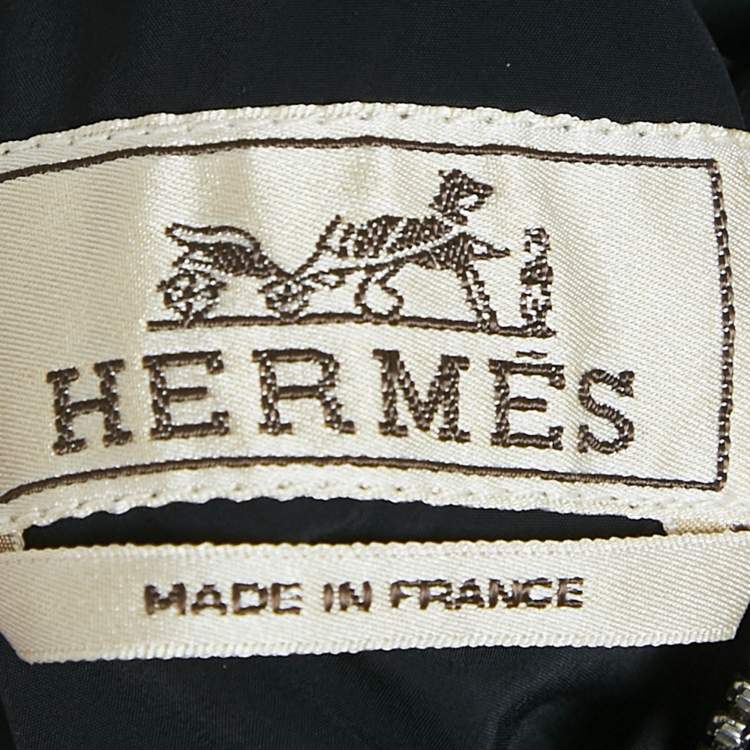 Pre Owned Hermes Blue Cotton and Nylon Printed Reversible Zip-Up Bomber Jacket XL