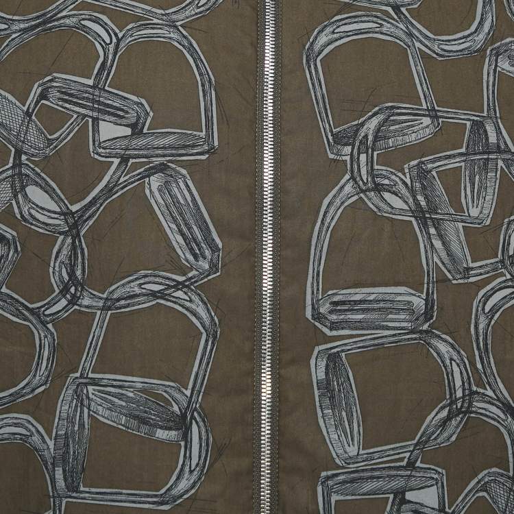 Pre Owned Hermes Blue Cotton and Nylon Printed Reversible Zip-Up Bomber Jacket XL