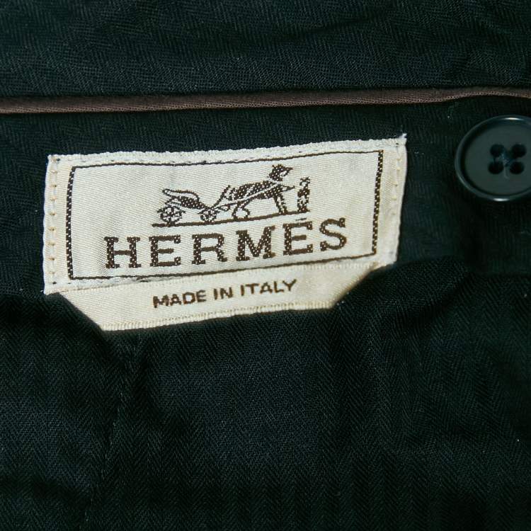Pre Owned Hermès Navy Blue Textured Cotton Forma Trousers L