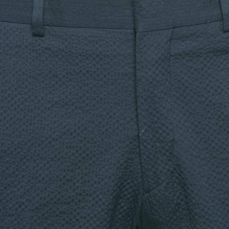 Pre Owned Hermès Navy Blue Textured Cotton Forma Trousers L