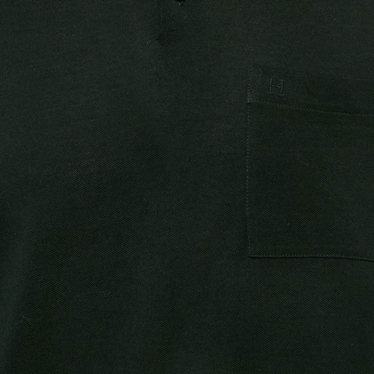 Pre Owned Hermes Black Cotton Logo Pocket Detail Polo T-Shirt M