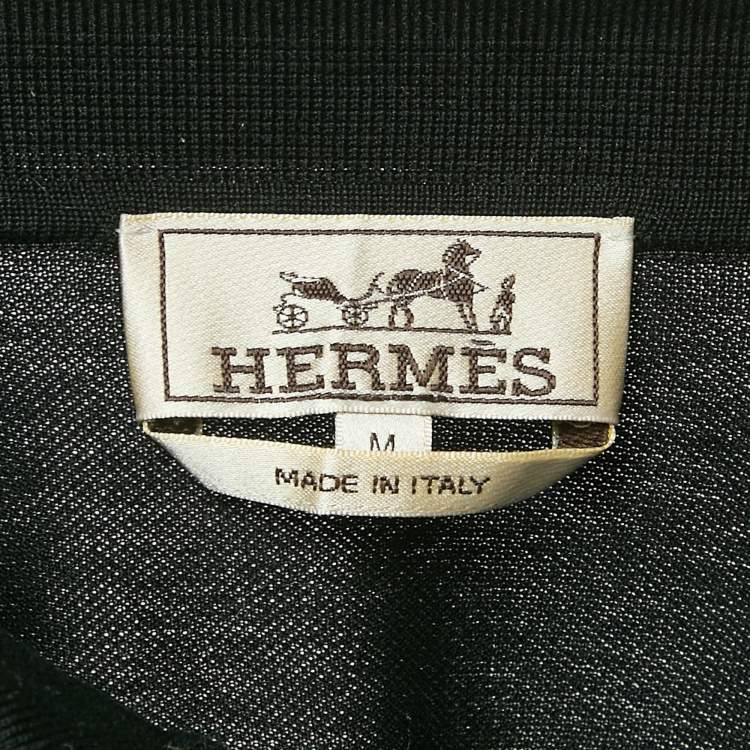 Pre Owned Hermes Black Cotton Logo Pocket Detail Polo T-Shirt M