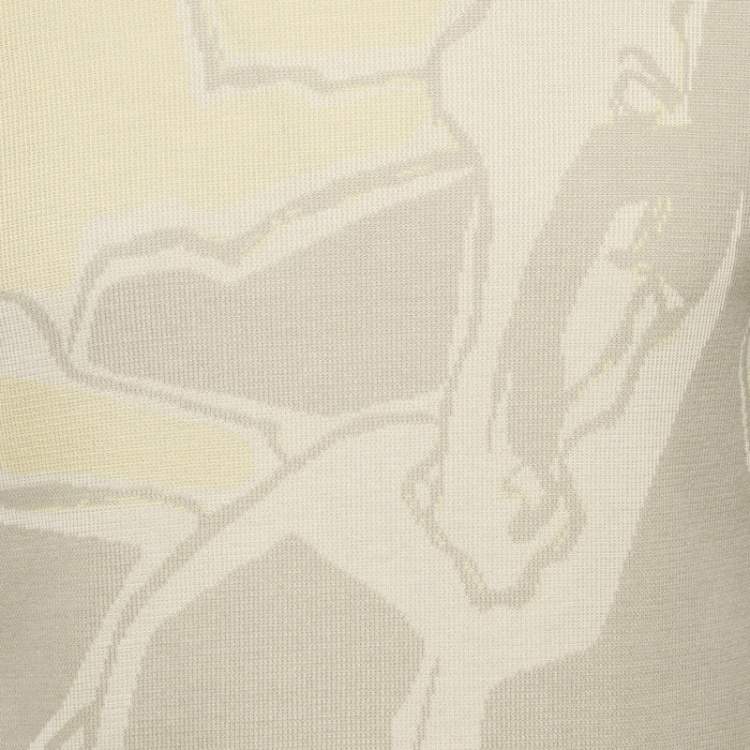 Pre Owned Hermes Grey Intarsia Knit Round Neck Short Sleeve L