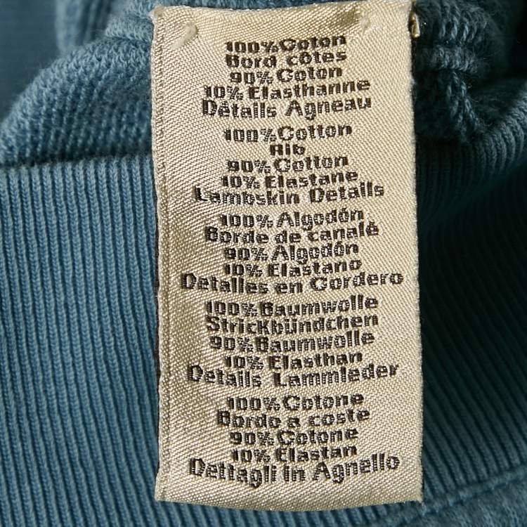 Pre Owned Hermes Blue Leather Trim Cotton Knit Crew Neck Sweatshirt M