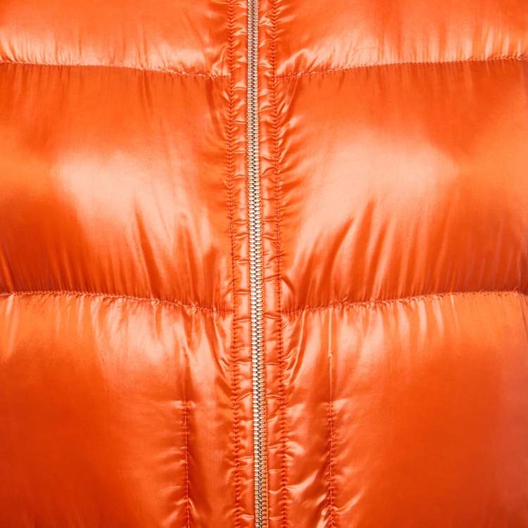 Pre Owned Hermes Orange Nylon Padded Zip-Up Jacket S