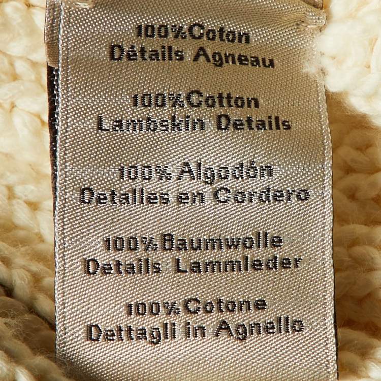 Pre Owned Hermes Cream Cotton Cable Knit Leather Braided Pull Over S
