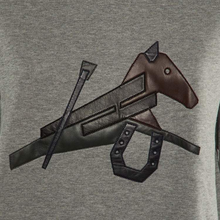 Pre Owned Hermès Grey Cotton Horse Embroidered Sweatshirt S