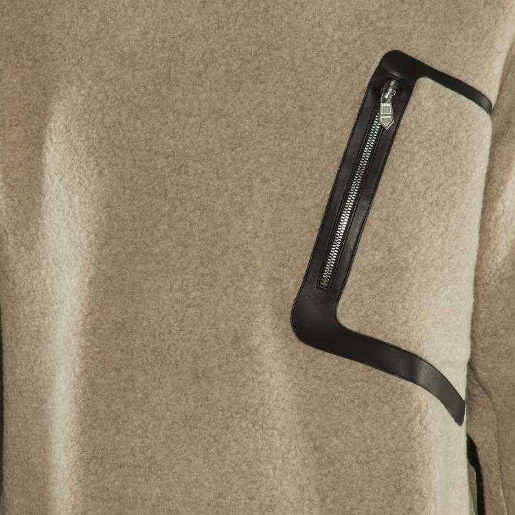 Pre Owned Hermès Beige Wool & Cashmere Leather Trimmed Sweatshirt M