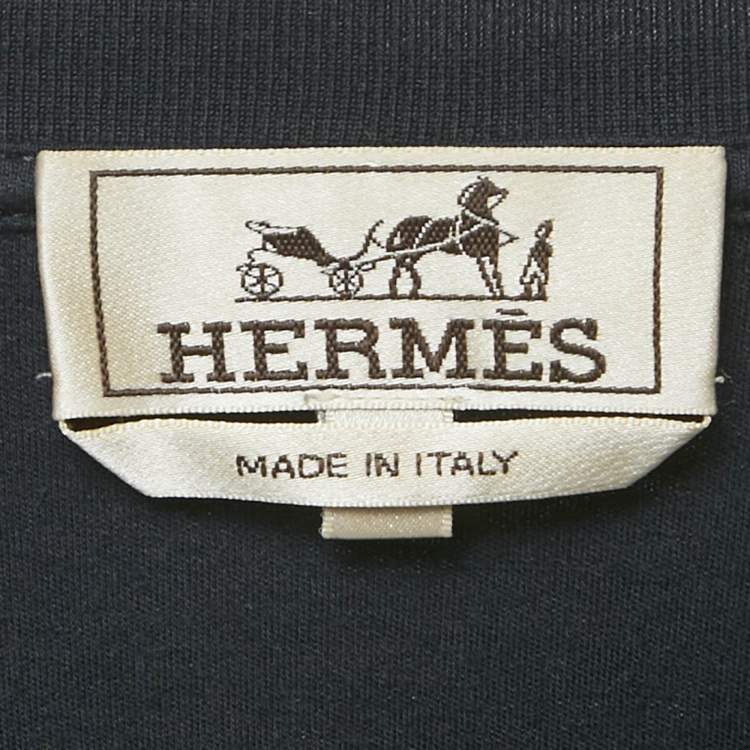 Pre Owned Hermès Navy Blue Horse Print Cotton Crew Neck T-Shirt L