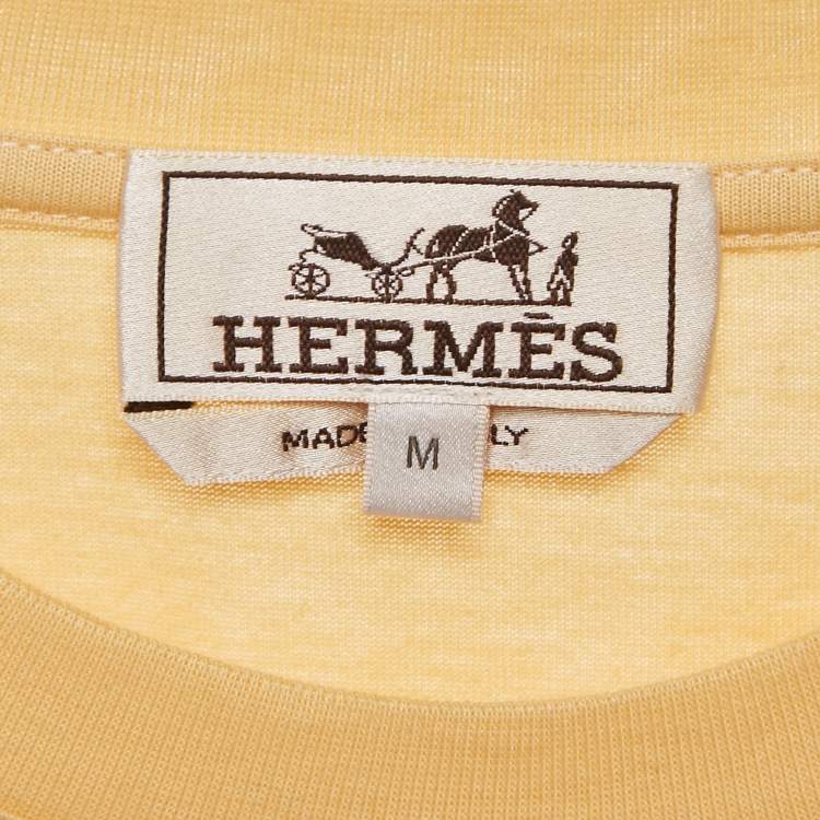 Pre Owned Hermès Yellow Printed Jersey Crewneck T-Shirt M