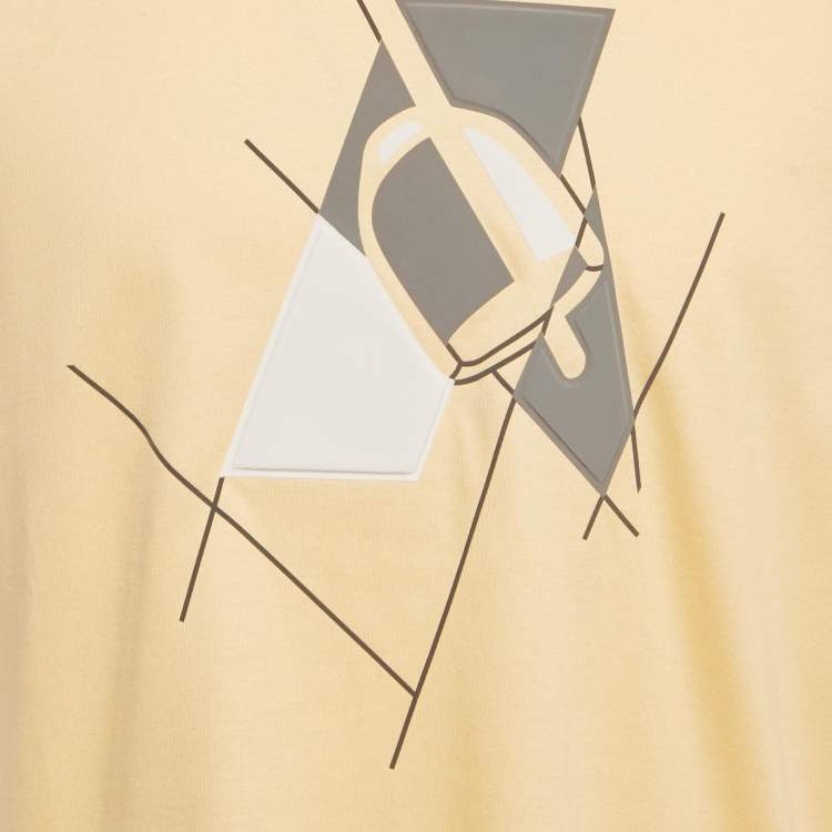 Pre Owned Hermès Yellow Printed Jersey Crewneck T-Shirt M