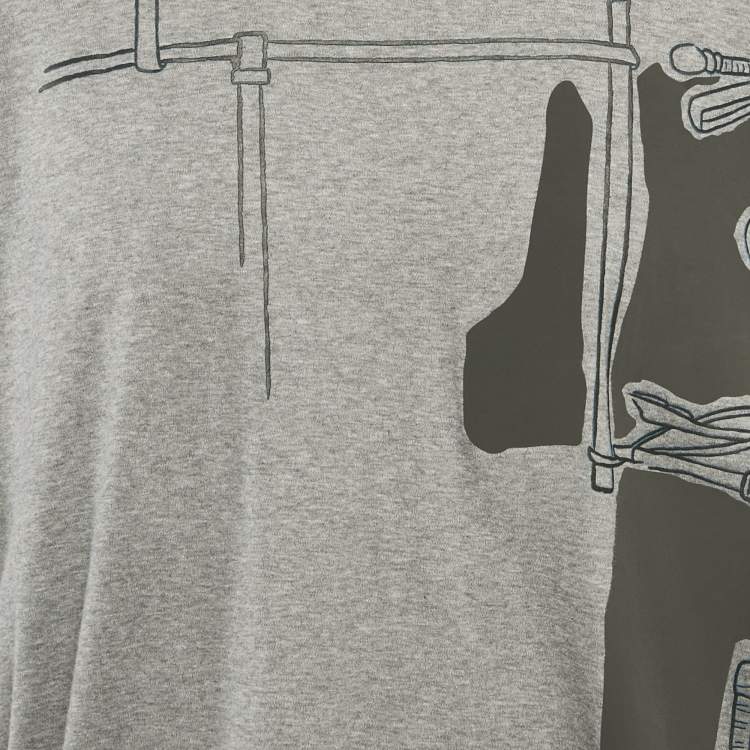 Pre Owned Hermes Grey Jersey Harnais en Gouache 3D T-Shirt XXL