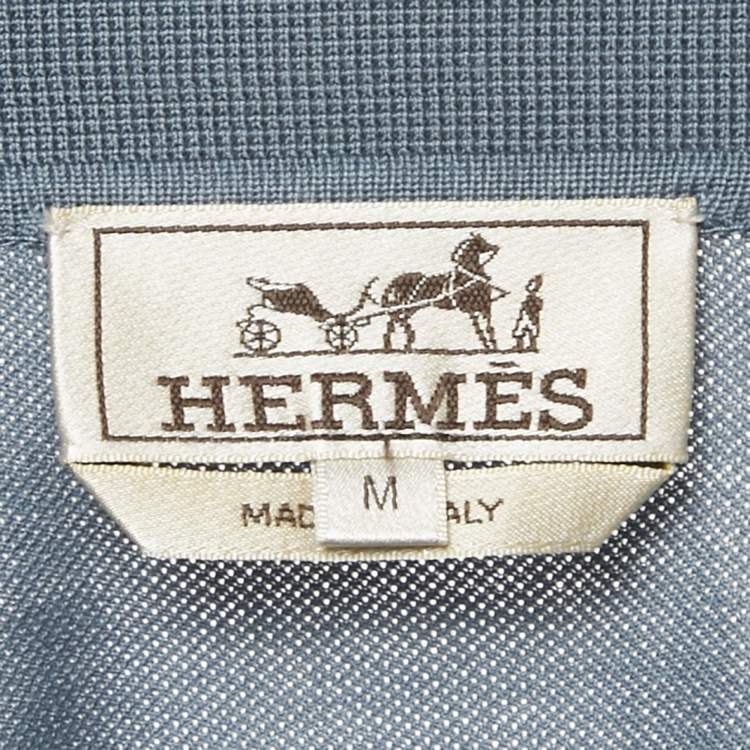 Pre Owned Hermès Blue Logo Embroidered Cotton Pique Polo T-Shirt M