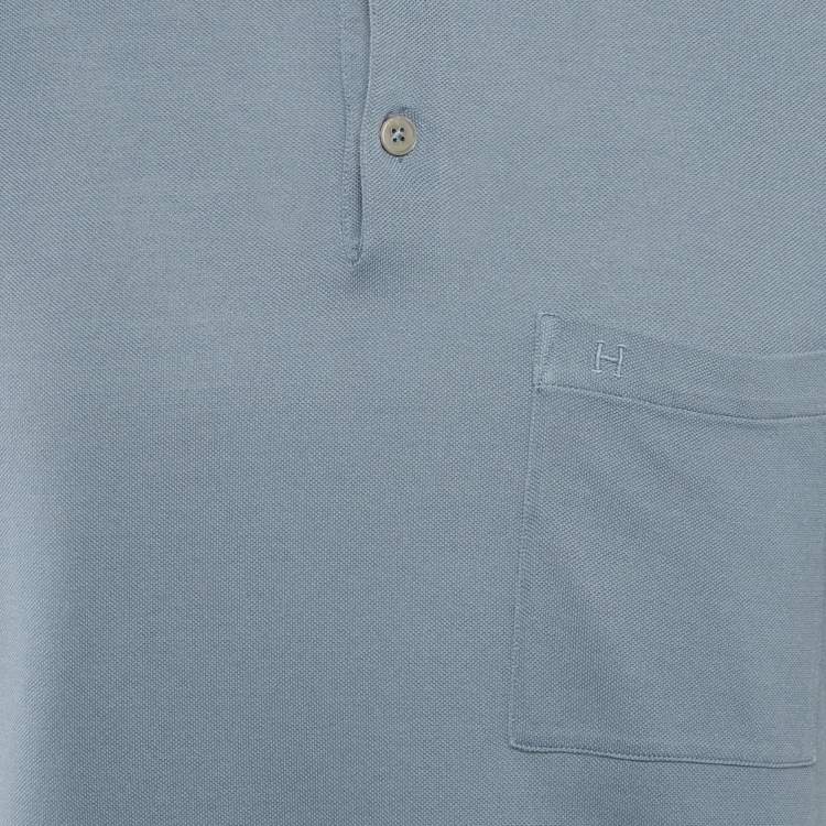 Pre Owned Hermès Blue Logo Embroidered Cotton Pique Polo T-Shirt M