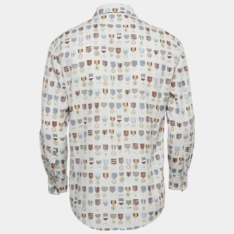 Pre Owned Hermes Grey Medal Print Cotton Shirt M